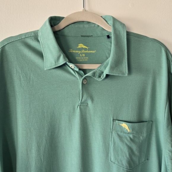 Tommy Bahama 100% Supima Cotton Seafoam Green Short Sleeve Polo Shirt Size Large - Picture 4 of 13